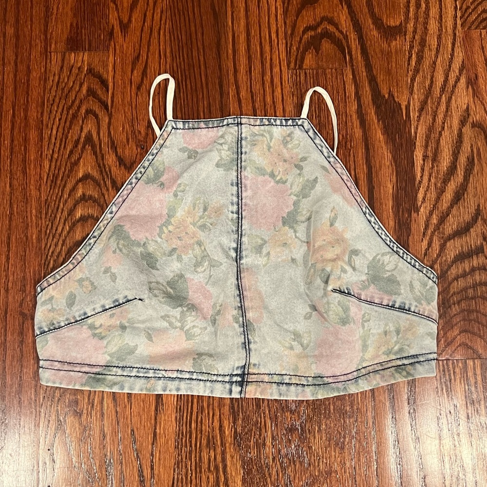 Kimchi Blue Floral Chambray Crop Top - Size XS